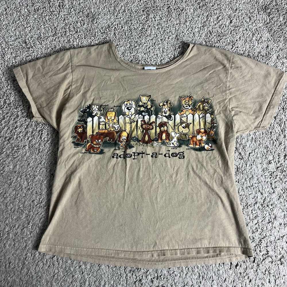 Crazy Shirts ADOPT A DOG Animal Rescue T-Shirt Womens Large Tan